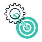 An image of a cogwheel and a dartboard to signify how the World Matchplay tournament works