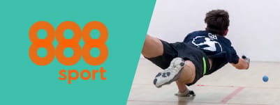 Logo of 888Sport chosen as the best site for enhanced odds on GAA handball next to an image of a handball player in an action pose