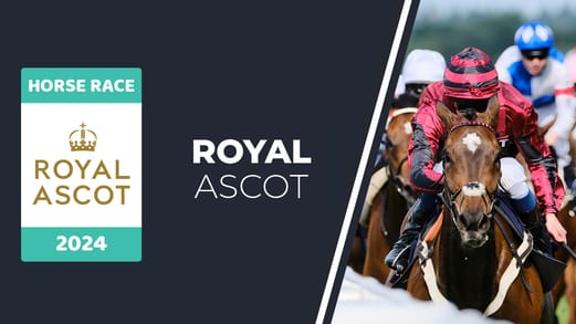 Original banner featuring a jockey on a horse followed by the words "Royal Ascot" next to the coat of arms of the event