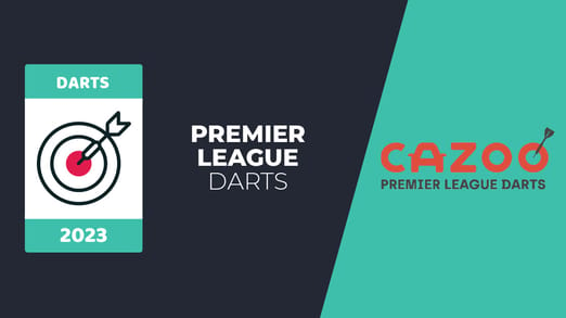 A-dart-hitting-the-bulls-eye-followed-by-the-name-of-the organizer-"Professional-Darts-Corporation"-and-the-Cazoo-Premier-League-Darts-Logo