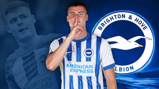 Evan Ferguson along side the team logo of Brighton football club