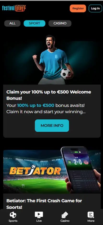 festivalplay-sports bonus page displaying bonus amounts